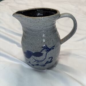 Vintage Inarco Japan Stoneware Pitcher Blue Bird Design Hand Painted Rustic
